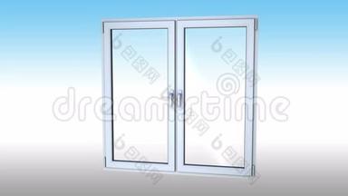 塑料窗框和<strong>PVC</strong>型材与三层玻璃在横截面上，阿尔法哑光